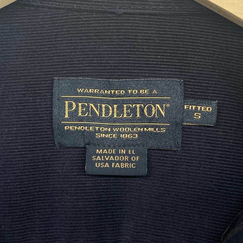 PENDLETON Shirt Mens S Virgin Wool Plaid Flannel Fitted Utility Button Up Blue - Picture 5 of 12